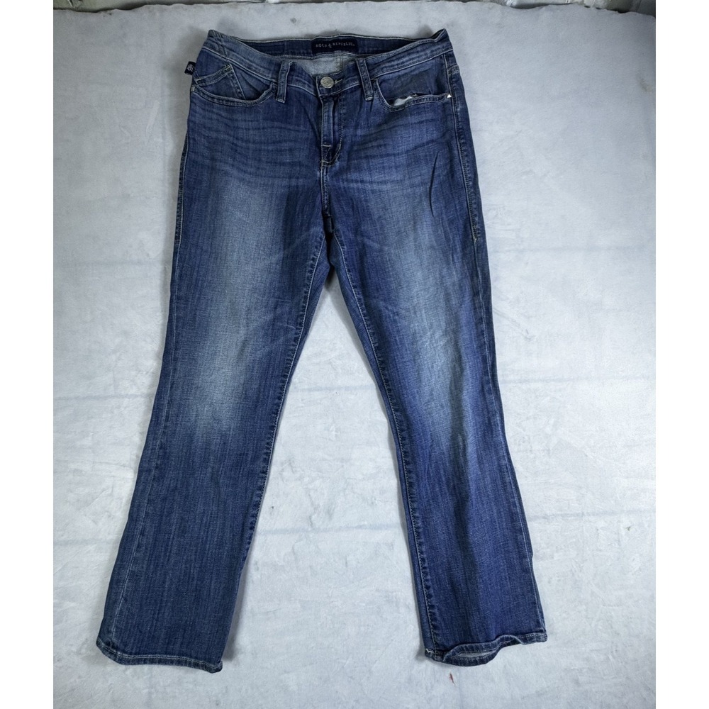 Rock &‎ Republic Womens Kendall Cropped Jeans Blue Denim Embroidered Pockets 10